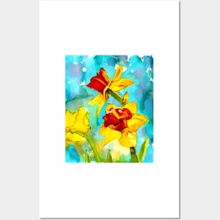 Spring - daffodils in alcohol ink painting Posters and Art